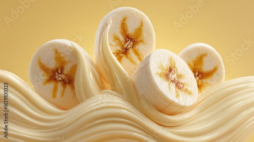 Smooth banana puree display on pale lemon background showcasing natural energy source