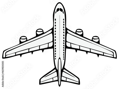 Passenger jet aircraft top view line art vector illustration for aviation and flight concept