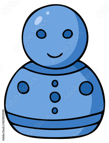 Simple blue cartoon character with round head and oval body happy expression