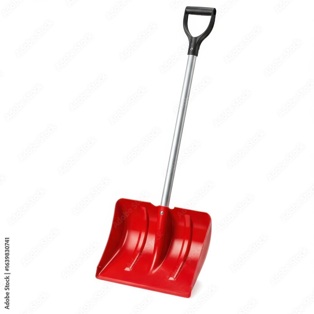 Fototapeta premium Red snow shovel isolated on white background for winter use.