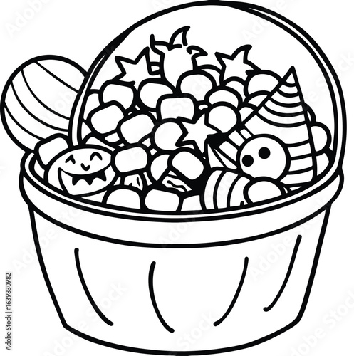 Overflowing halloween candy bucket filled with colorful sweets isolated on white background isolated on transparent background