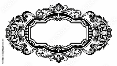 Monochrome simple horizontal frame, showcasing decorative vintage frames isolated against crisp white background, art design border labels, frames and labels, elegantly styled with intricate flourishe