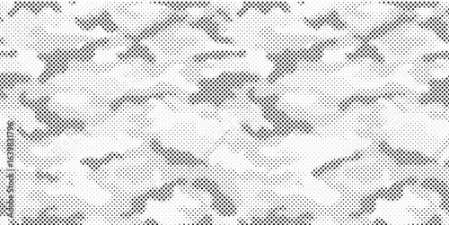 Abstract halftone seamless camouflage pattern. Repeating digital dotted hexagonal camo military texture background. Abstract modern fabric textile ornament. Vector illustration.