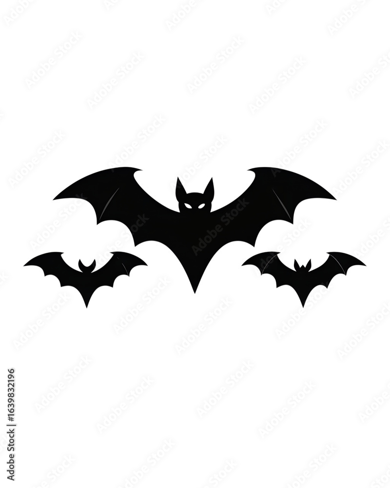 Naklejka premium Three Bat Silhouettes Flying Together on Transparent Background