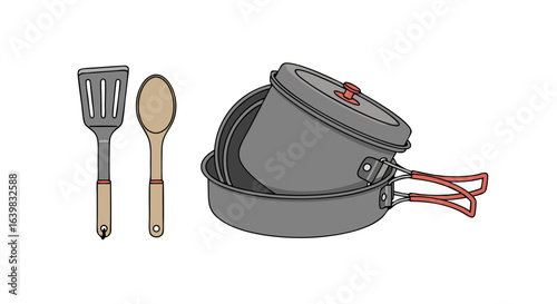 Compact camping cookware set with utensils for outdoor cooking adventures and portable storage solutions