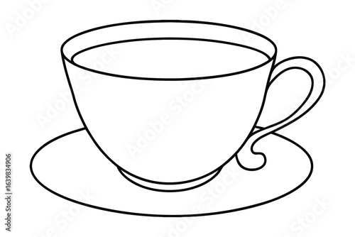 A single line drawing a teacup saucer drink beverage