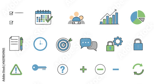 comprehensive infographic illustrating project management phases with icons and symbols representing planning execution and security concepts