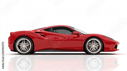Red sports car in side view isolated for clean advertising design
