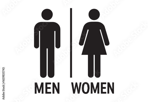 Men and Women Restroom Signage Clear and Simple Symbolic Representation for Unisex Bathroom Designation in Public Places, Facilities and Transportation