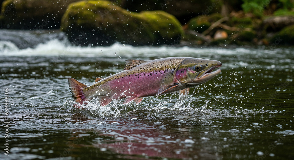 Fototapeta premium Wild Atlantic Salmon Leaping Upstream