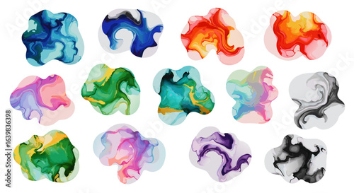 Abstract Fluid Color Swirls in Watercolor Style Featuring Vibrant and Soft Pastel Tones with Dynamic Organic Shapes