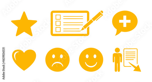 Collection of Health and Customer Feedback Icons Depicting Ratings Satisfaction and Service Quality Symbols