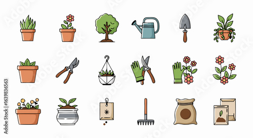 Collection of Gardening Tools and Potted Plants for Sustainable Home Gardening Practices