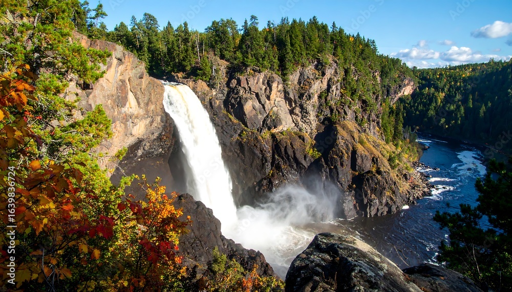 Majestic waterfall cascading down rocky cliffs. Majestic waterfall cascading down rocky cliffs.
