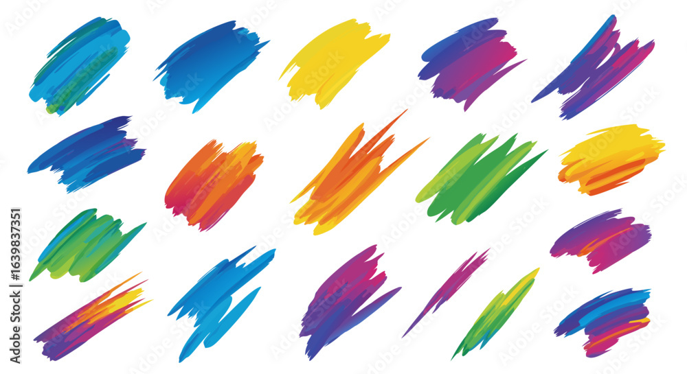 Obraz premium Vibrant Artistic Brushstrokes in an Array of Bright Colors Demonstrating Creative Expression and Artistic Diversity Across Multiple Techniques and