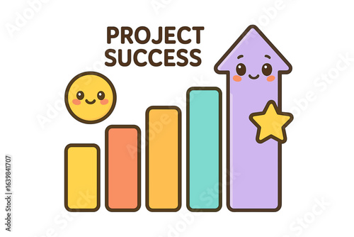 Project success concept with cheerful elements and colorful chart project success chart