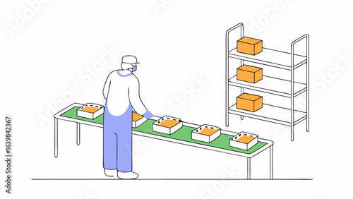 Production line worker boxes conveyor belt factory automation job