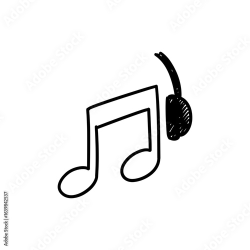 Music note with headphones symbolizing audio listening and music enjoyment