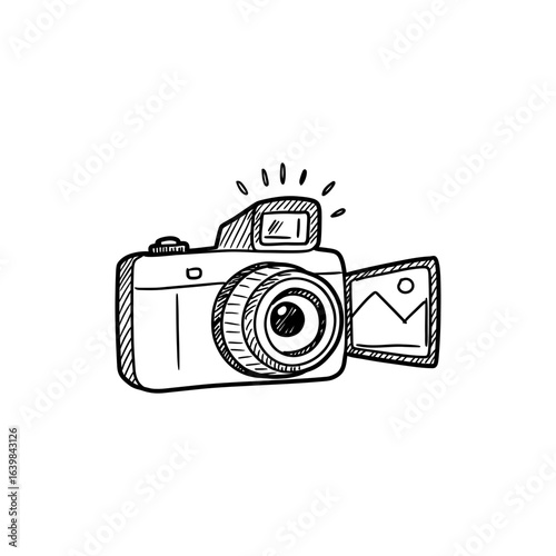 Camera with Flash and Photo Coming Out Realistic Image