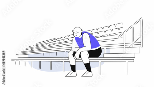 Sad athlete sitting on bench in stadium after loss sports failure