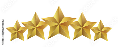 Five golden stars rating sign, customer reviews sign, rating service, 5 shiny stars good client satisfaction, user experience best customer feedback concept, symbol of best quality