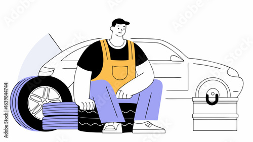 Automotive mechanic changing car tires service and maintenance job