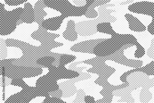 Abstract halftone seamless camouflage pattern. Repeating digital dotted hexagonal camo military texture background. Abstract modern fabric textile ornament. Vector illustration.