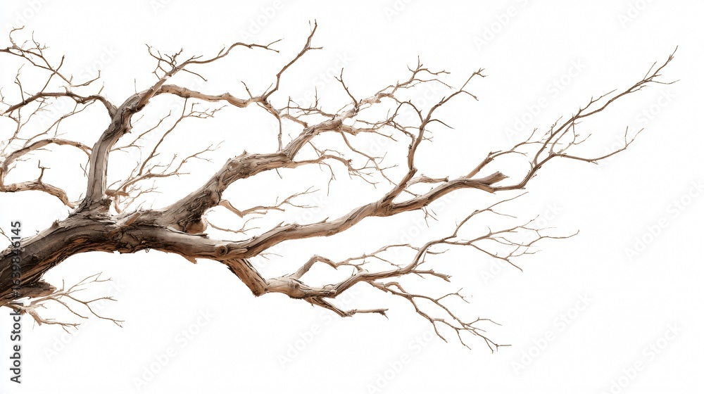 Eerie Isolated Dead Tree Branch on White Background for Design Projects Eerie Isolated Dead Tree Branch on White Background for Design Projects