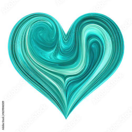 Colorful heart design with swirling turquoise patterns captured in an artistic style