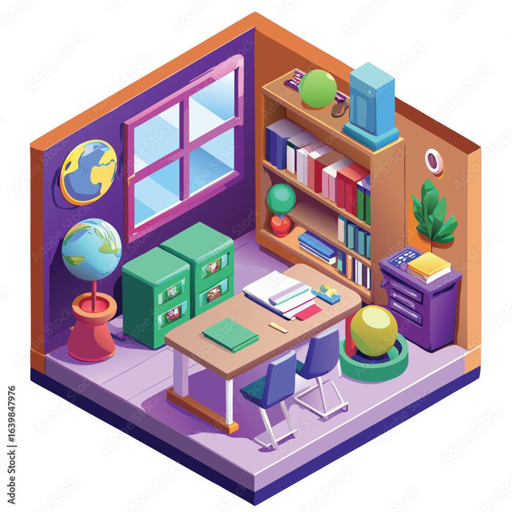 Fototapeta premium Isometric illustration of a city with a set of modern house, office, and business icons