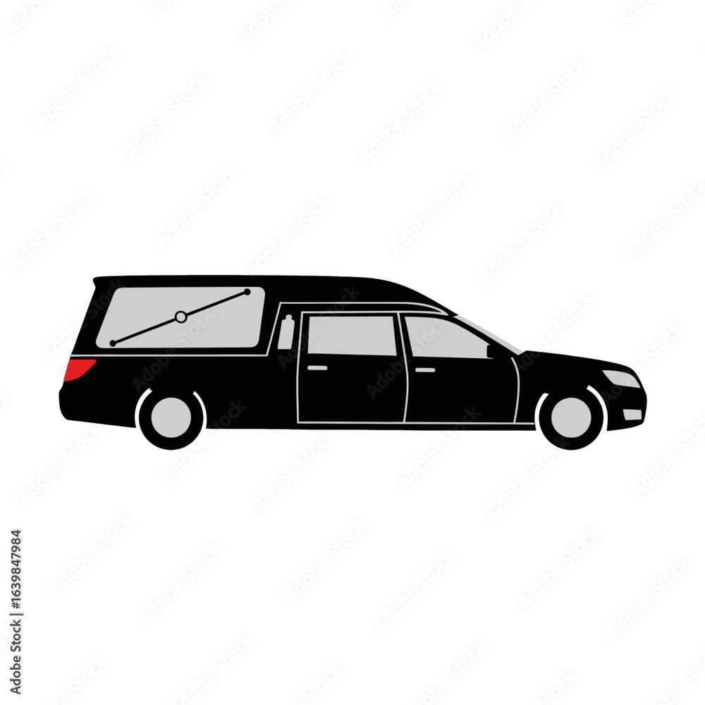 Fototapeta premium Black hearse car illustration, side view, for funeral service.