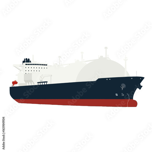 Side profile vector illustration of a large liquefied natural gas (LNG) tanker ship isolated on a white background.