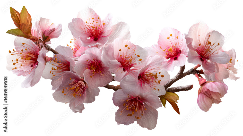 Obraz premium Delicate pink cherry blossom branch with blooming flowers and pistils
