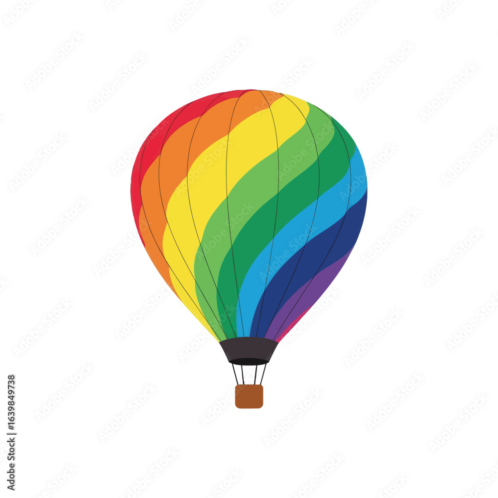 Fototapeta premium Rainbow-colored hot air balloon soaring in the sky.
