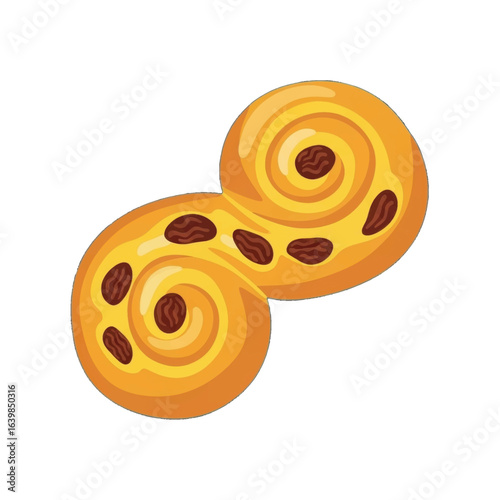 A traditional S-shaped Swedish saffron bun, or Lussekatt, decorated with raisins.
