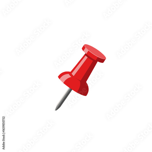A red pushpin with a metal needle, used for attaching paper to a board.
