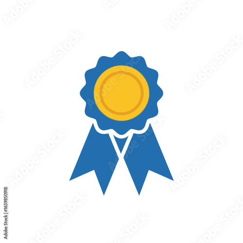 A classic blue prize ribbon with a gold center seal, representing first place, victory, and excellence.