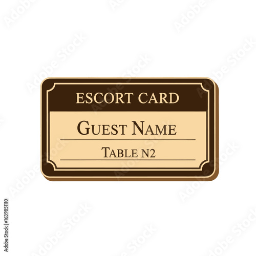 A formal brown and cream escort card template for guest seating arrangements at an event.