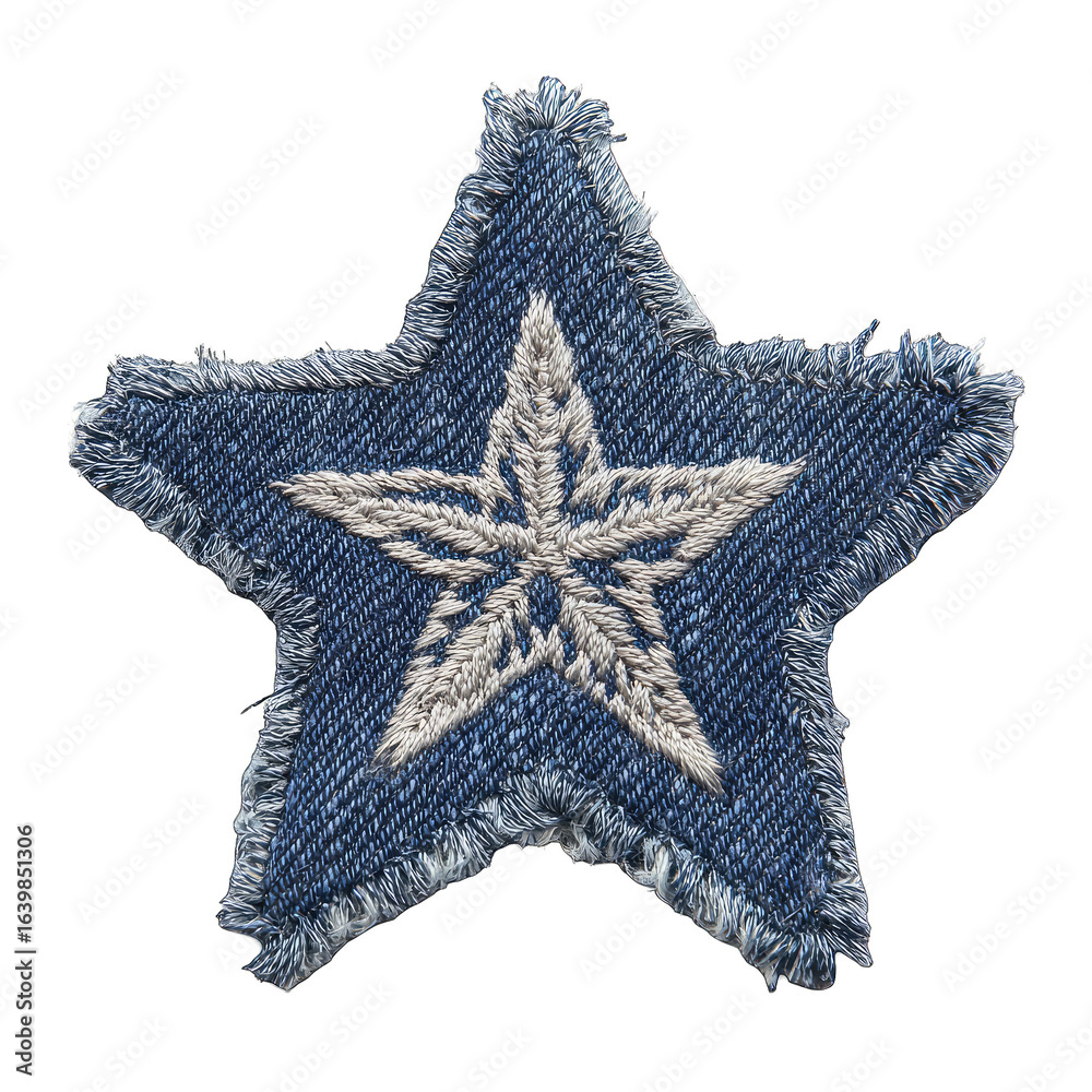 Star-shaped denim patch with embroidered design Star-shaped denim patch with embroidered design