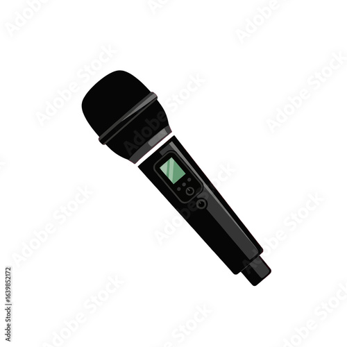 Black handheld microphone with digital display.
