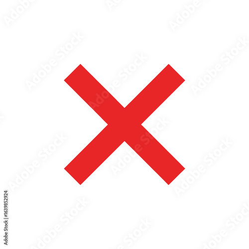 A red cross symbol on a white background, indicating rejection or error.