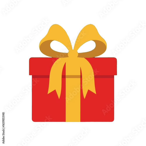 A vibrant red gift box tied with a bright yellow ribbon bow, ready for giving.
