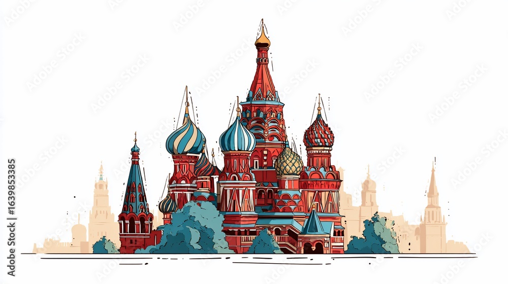 Obraz premium Digital illustration of building on Red Square in Moscow, Russia