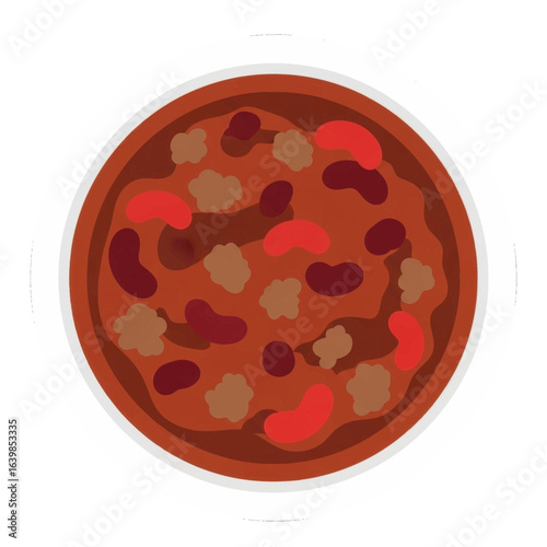 A bowl of chili con carne with kidney beans and ground beef, a hearty and flavorful dish.
