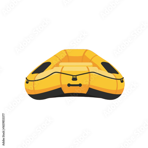 A yellow and black inflatable rubber boat for rafting, shown from a front perspective on a white background.
