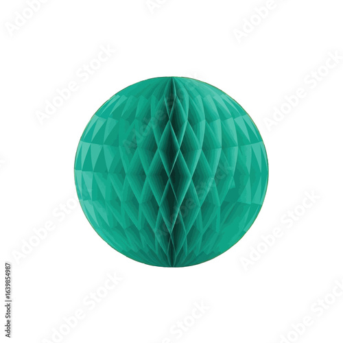 A teal honeycomb paper sphere decoration, showcasing a textured geometric surface and a clean white background.