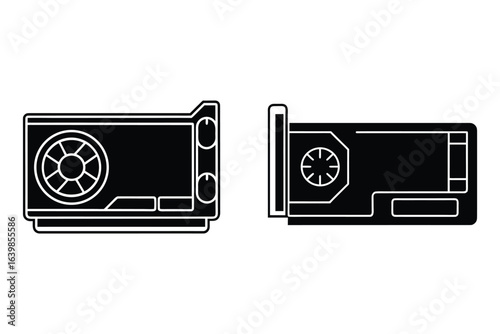 Two Graphics Cards Separated on White Background in Silhouette Style silhouette