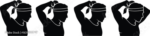 Runner Tying Headband Silhouette Icon Vector Set – Fitness and Preparation