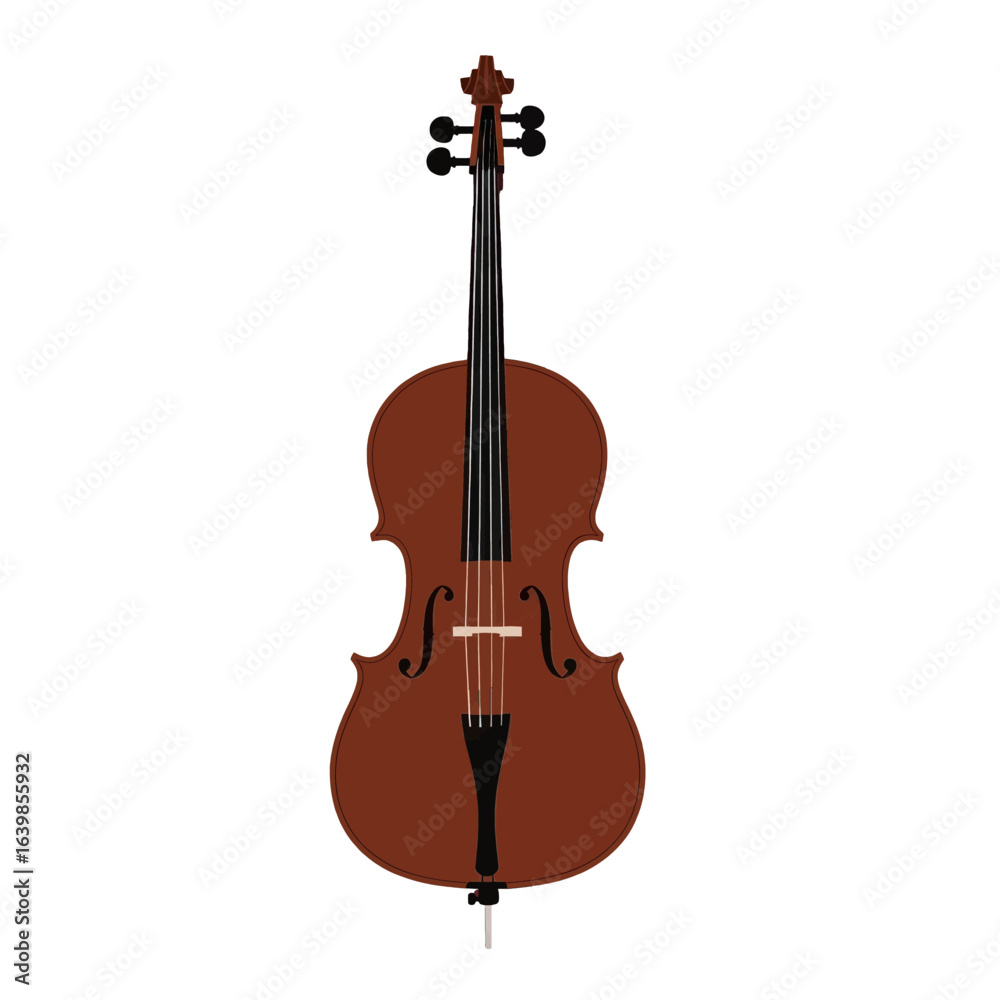 Fototapeta premium Illustration of a cello, a stringed musical instrument, shown in full view against a white background.