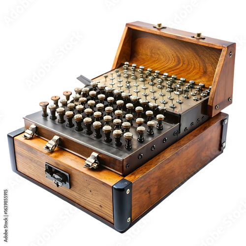 Antique Enigma Machine in Wooden Case